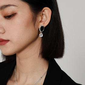 高级复古 SOFT ROOM 双色水晶宝石耳环金黑白