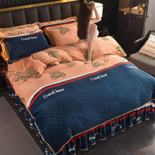 保暖加厚牛奶绒床上四件套，珊瑚法兰绒被套双面加绒床裙款WFG-176 商品图6