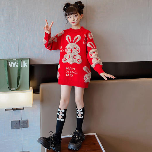 儿童中大童冬装洋气，童装红色年服打底针织衫PJX- NXM2228 商品图3
