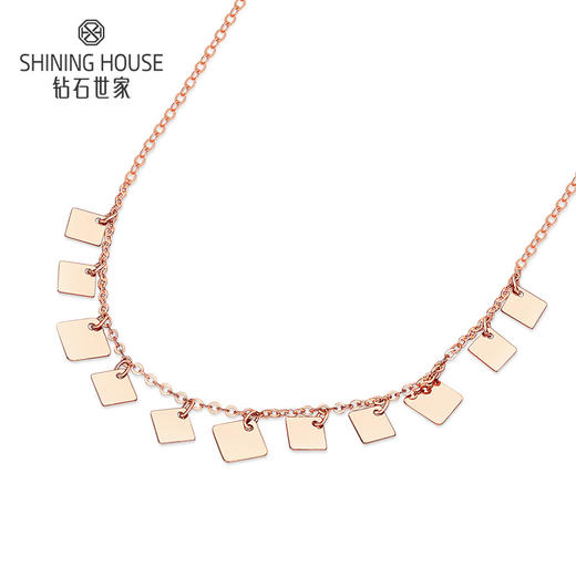 【时尚K金】钻石世家 18K金玫瑰金项链 法式小方块K金项链（约0.89g） 商品图2
