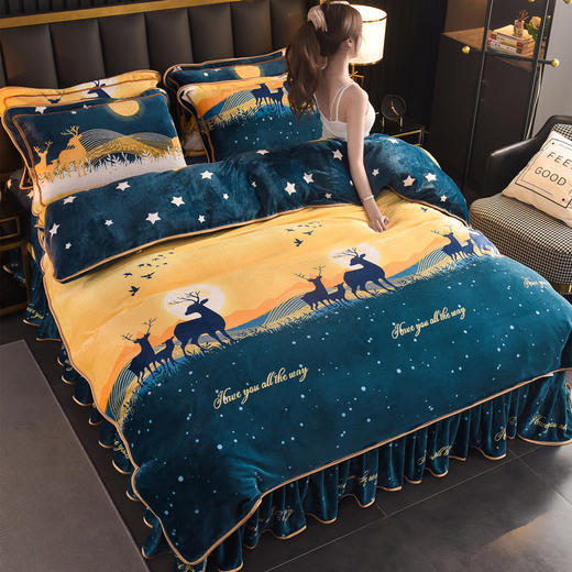 保暖加厚牛奶绒床上四件套，珊瑚法兰绒被套双面加绒床裙款WFG-176 商品图4