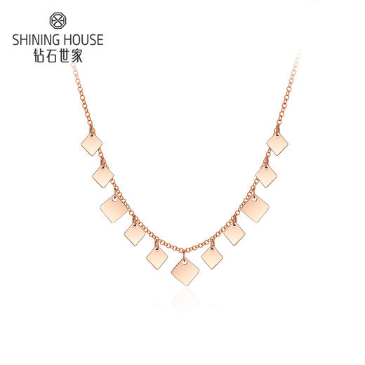 【时尚K金】钻石世家 18K金玫瑰金项链 法式小方块K金项链（约0.89g） 商品图1