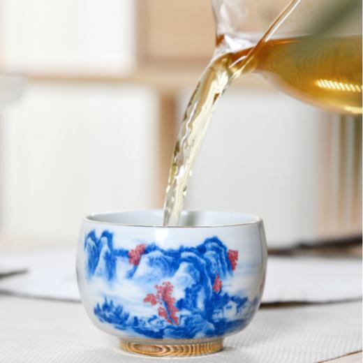 成艺茶具描金水墨风高端山居图聚香杯主人国潮风流行单杯功夫茶杯 商品图3