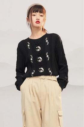 LED'IN 黑色针织毛衫 10211