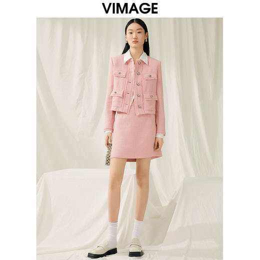VIMAGE纬漫纪春季新款粉色小香风半裙V1906523 商品图1