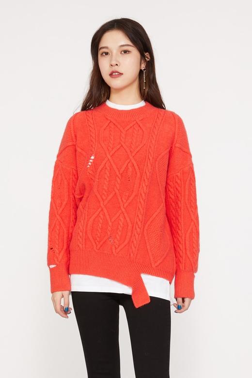 Kai & Kiera 桔红色麻花重工破洞针织上衣 10287 商品图0