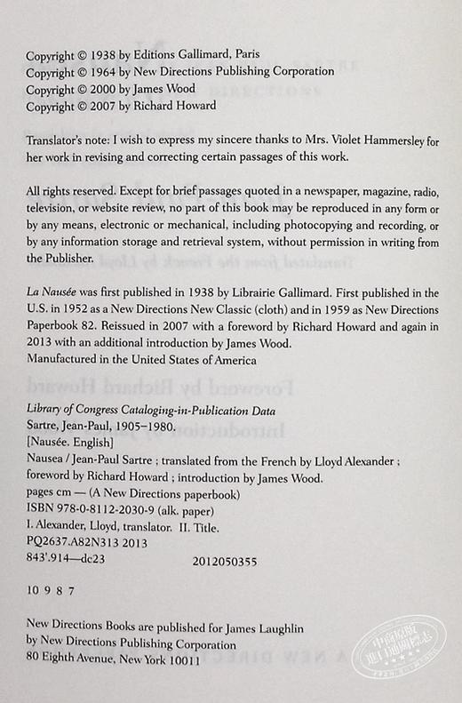 【中商原版】让 保罗 萨特 恶心 Richard Howard翻译 英文原版 Nausea Jean Paul Sartre 诺贝尔文学奖得主 法国重要哲学家 商品图4