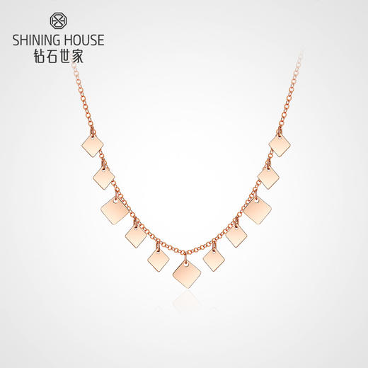 【时尚K金】钻石世家 18K金玫瑰金项链 法式小方块K金项链（约0.89g） 商品图0