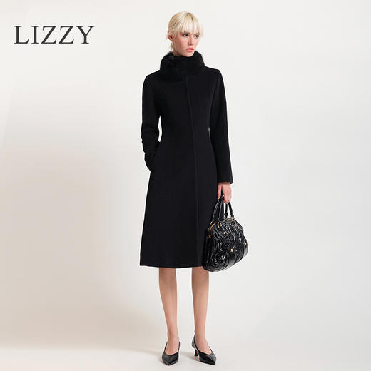 LIZZY 秋冬复古修身显瘦狐狸毛领羊毛长款大衣外套6397 商品图1