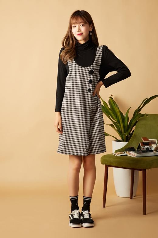 amadella 黑色格纹设计感拼接连衣裙 10555 商品图0