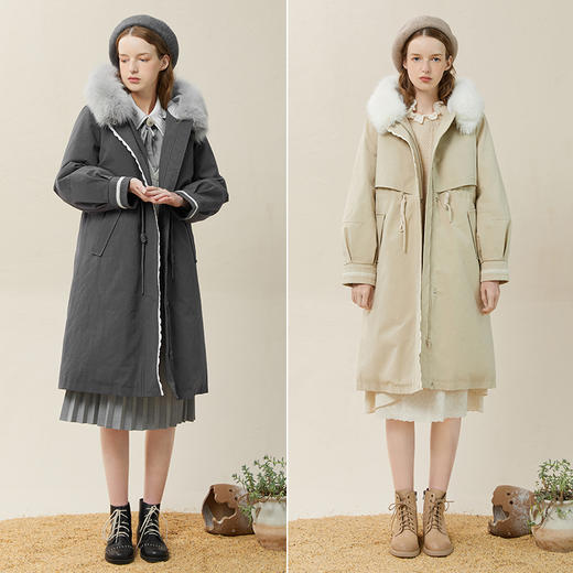 famecoco范可儿收腰连帽派克羽绒服冬季加厚保暖狐狸毛外套女F228AD010 商品图4