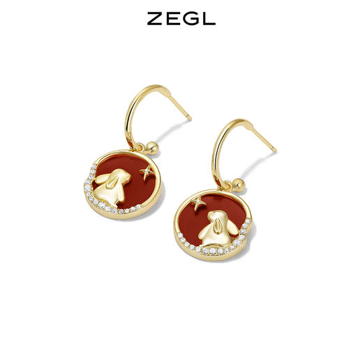ZEGL本命年系列心愿兔子耳环女小众设计感高级红玛瑙耳钉银针耳饰 商品图1