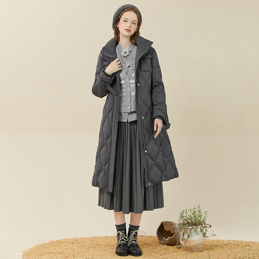 famecoco范可儿连帽羽绒服女中长款秋冬加厚保暖复古外套F228AH008 商品图1