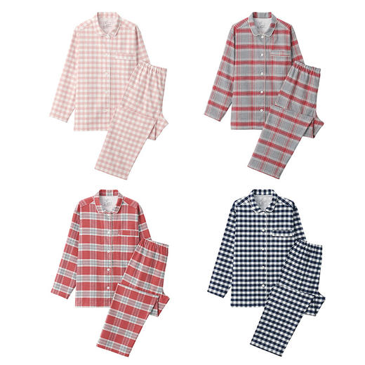 【法兰绒格纹家居服】法兰绒家居服全棉家居服格纹格子情侣睡衣秋冬加厚 商品图1