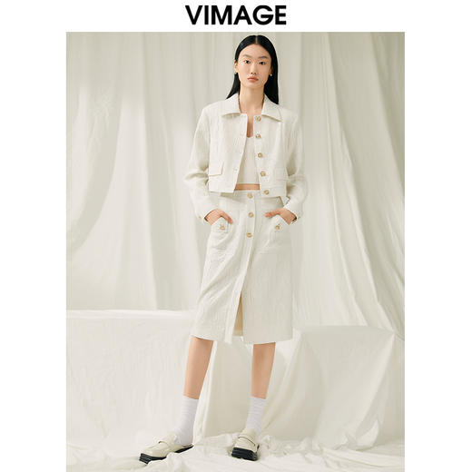 VIMAGE纬漫纪春季新款白色开叉半裙V1906502 商品图1