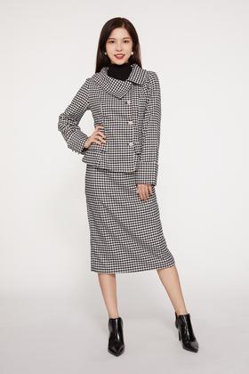 ELLA JADE 复古黑白千鸟格西装裙套装 9801