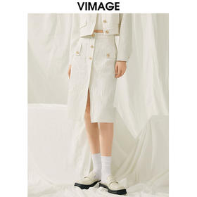 VIMAGE纬漫纪春季新款白色开叉半裙V1906502