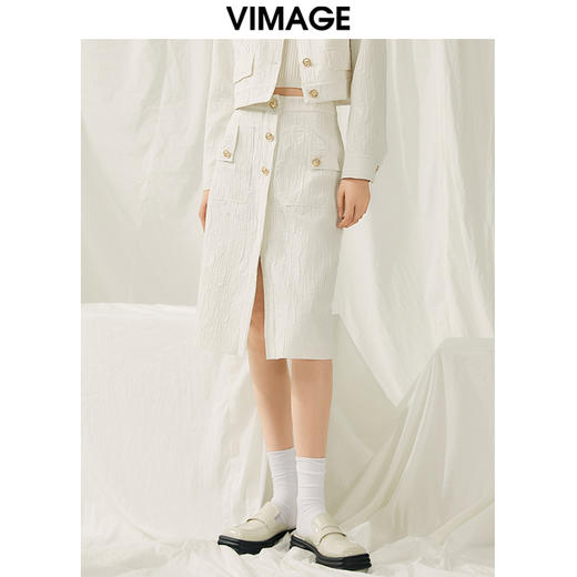 VIMAGE纬漫纪春季新款白色开叉半裙V1906502 商品图0