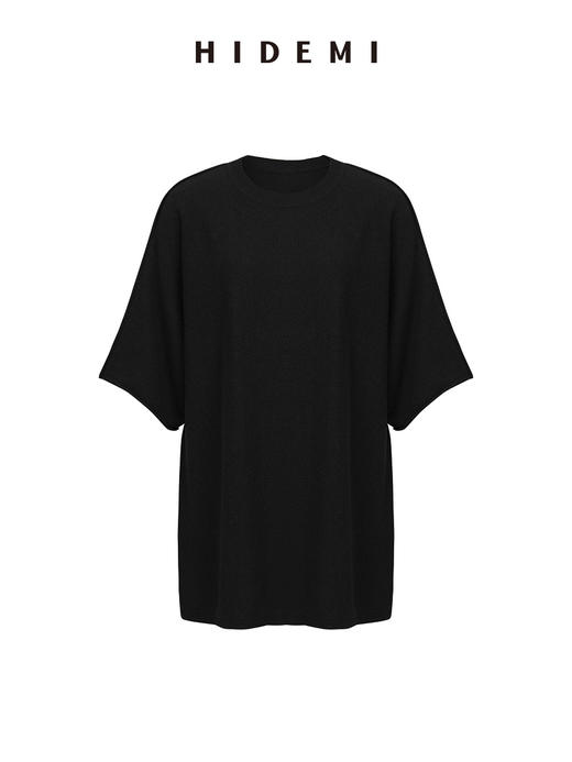 HIDEMI 节日系列美利奴羊毛极简廓形圆领中袖 黑色/灰色/巧克力色 商品图5