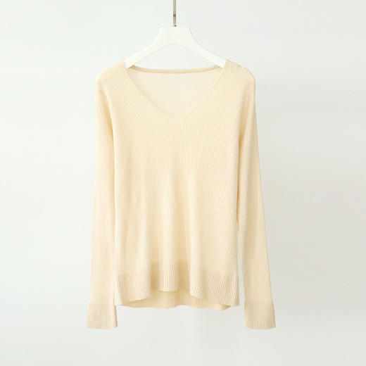 TG-03S199秋冬真丝羊毛V领女长袖打底衫 百搭纯色弹力桑蚕丝t恤女上衣 商品图5