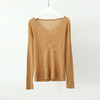 TG-03S199秋冬真丝羊毛V领女长袖打底衫 百搭纯色弹力桑蚕丝t恤女上衣 商品缩略图4