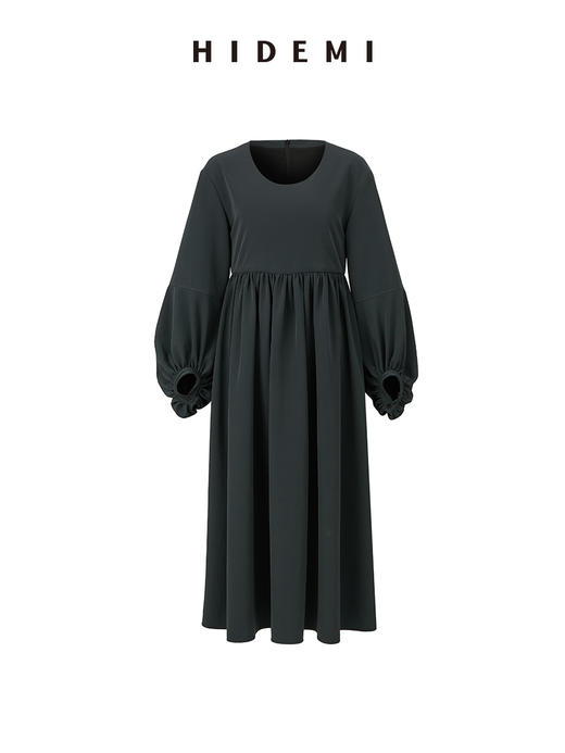 HIDEMI 节日系列轻礼服极简圆领高级灰灯笼袖连体裙 商品图6