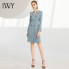 IWY/新款通勤职业连衣裙蓝色长袖双排扣英伦风白领修身正装一步裙223214Q1 商品缩略图2