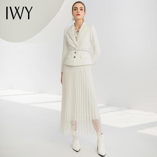 IWY/洋气时尚职业套装女气质白色英伦风长袖西服套装女商务正装百褶裙224001C1+S4 商品图0