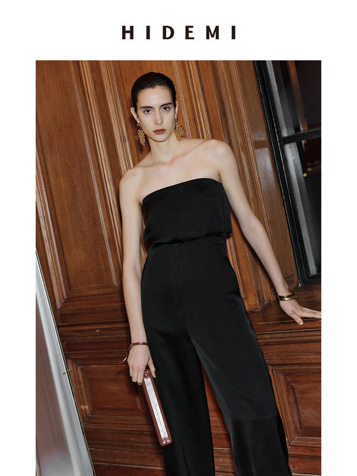 HIDEMI 节日系列轻礼服黑色抹胸式极简连体裤 商品图6
