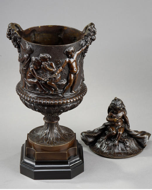 独角鹿西洋古董法国大理石路易十五风丰收小天使青铜浮雕高脚樽 商品图2