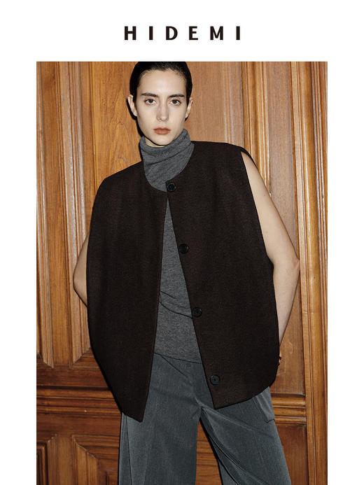 HIDEMI 节日系列极简微茧型粗花呢廓形马夹外套 商品图5