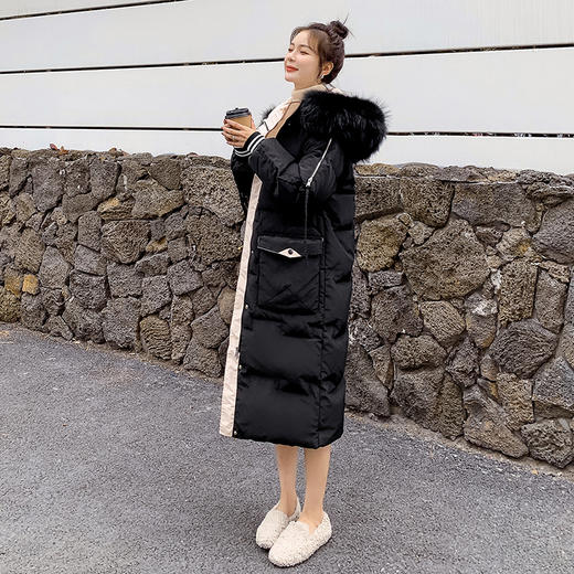 FF-184加长款过膝撞色胖mm特大码加肥女加厚羽绒服184 商品图4