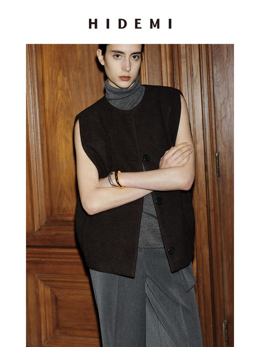 HIDEMI 节日系列极简微茧型粗花呢廓形马夹外套 商品图3