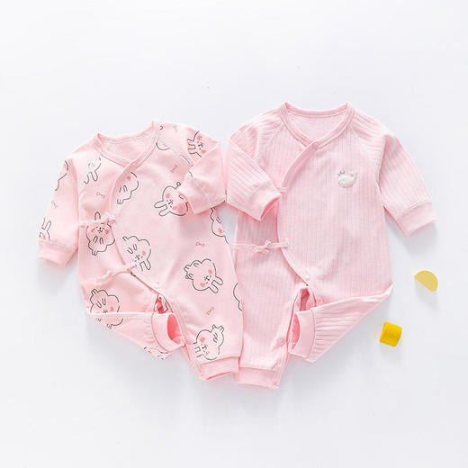 【新生儿四季款 】小汤元纯棉婴儿连体衣春秋无骨宝宝衣服偏襟系带连体衣 商品图2