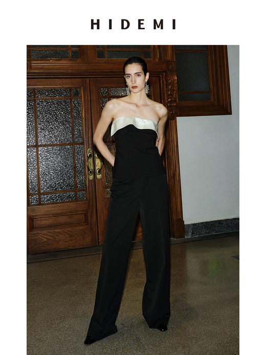 HIDEMI 节日系列轻礼服极简花苞翻边式设计感精纺羊毛醋酸抹胸 商品图3