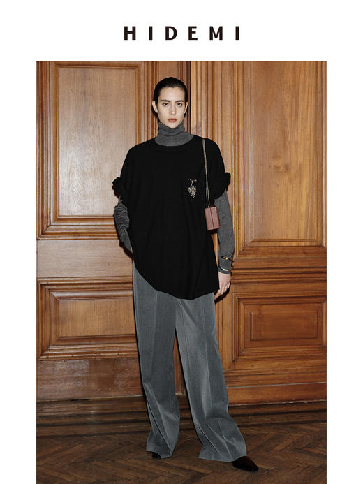 HIDEMI 节日系列可拆卸腰包设计感阔腿西裤 黑色/灰色 商品图12