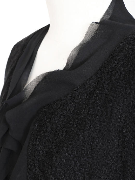 TYNVIE 雪纺拼接边缘花呢开衫外套 - 黑色 商品图4