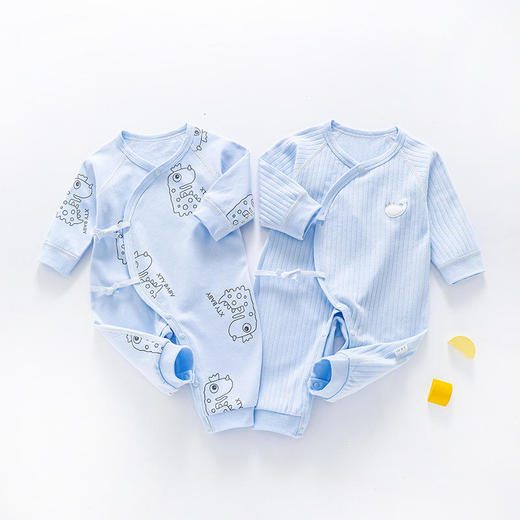 【新生儿四季款 】小汤元纯棉婴儿连体衣春秋无骨宝宝衣服偏襟系带连体衣 商品图3