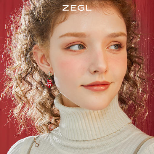 ZEGL雪花圣诞树耳环女2022年新款秋冬耳钉耳扣小众设计感红色耳饰 商品图4