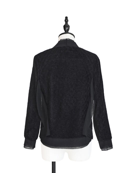 TYNVIE 雪纺拼接边缘花呢开衫外套 - 黑色 商品图3