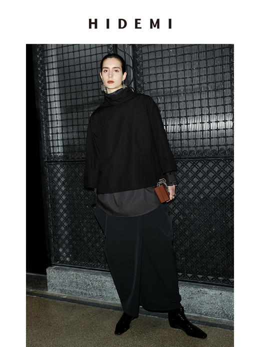 HIDEMI 节日系列极简立领廓形衬衫 黑色/白色 商品图7