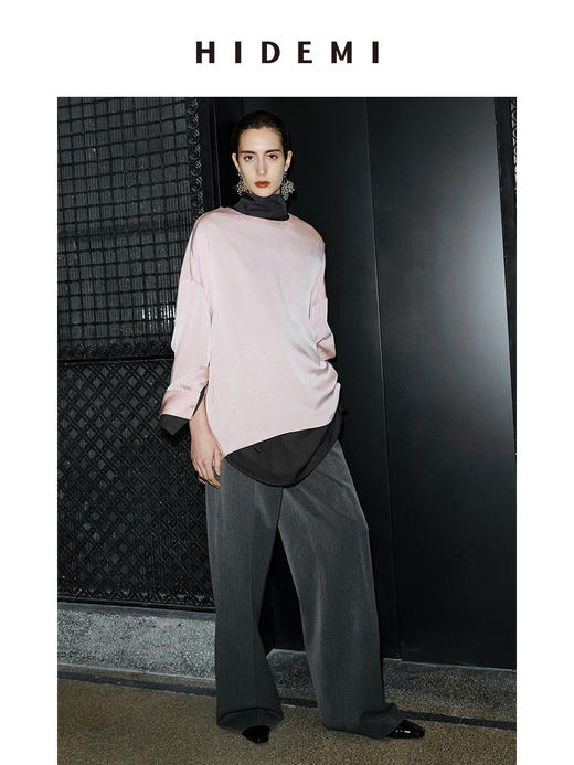 HIDEMI 节日系列粉色醋酸极简设计感后背绑带式廓形上衣 商品图2