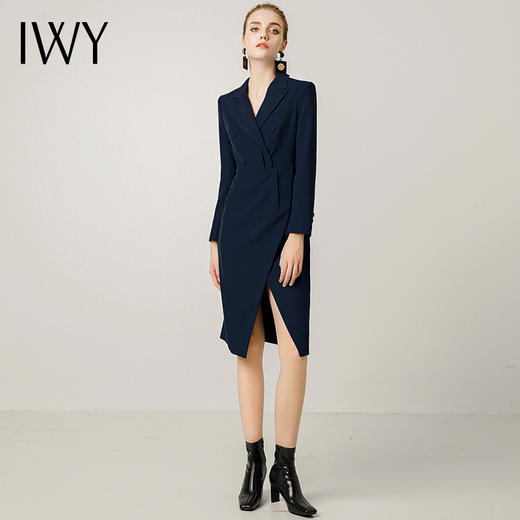 IWY/藏青色洋气长袖西装领韩版通勤名媛包臀裙223209Q1 商品图3