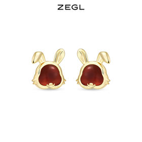 ZEGL设计师本命年系列发财兔子耳夹女无耳洞红玛瑙耳环秋冬耳饰品