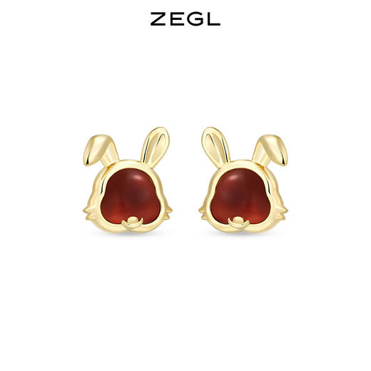ZEGL设计师本命年系列发财兔子耳夹女无耳洞红玛瑙耳环秋冬耳饰品 商品图0