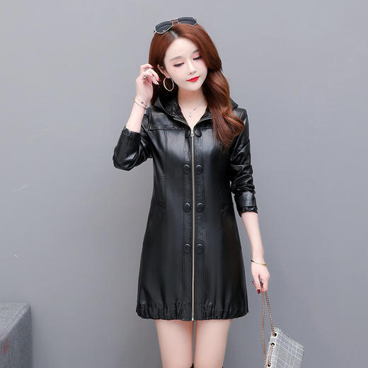 NQS-1383皮衣连帽宽松大码中长款皮衣外套 商品图3