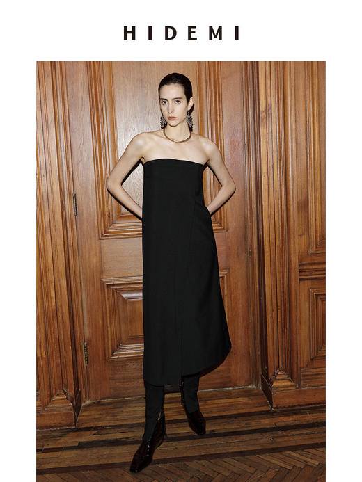 HIDEMI 节日系列多穿式不对称精纺羊毛西服抹胸连衣裙 商品图5