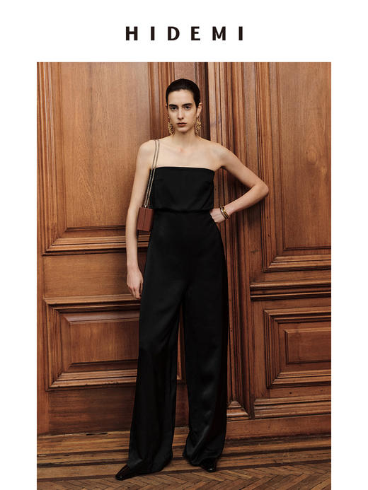 HIDEMI 节日系列轻礼服黑色抹胸式极简连体裤 商品图1