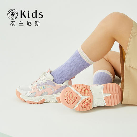 泰兰尼斯kids童鞋女童旋钮运动鞋男童春季透气中大童跑步鞋老爹鞋 T01D3A2613 商品图4