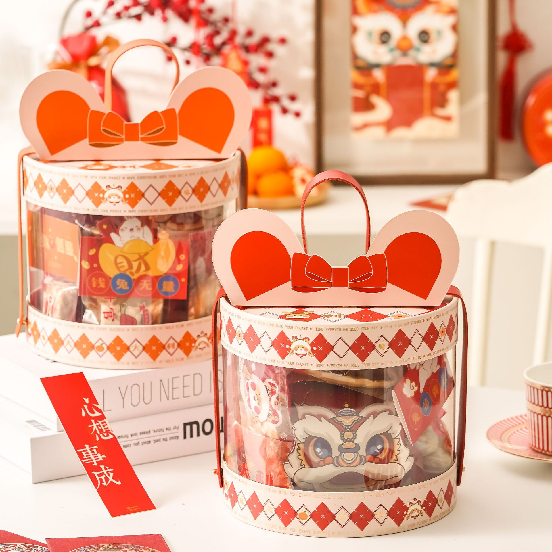 超值两件【发财兔抱抱桶，让心意更有新意！】2023年新年创意送礼，透明抱抱桶礼盒，礼物盒花盒蛋糕盒子圆桶包装盒